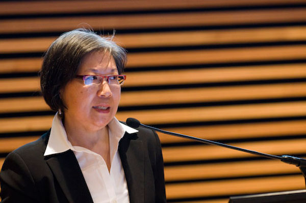 Discussant Professor Mona Oikawa talking about Dr. Joy Kogawa's presentation
