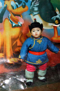 Picture of child wearing Mongolian Boots